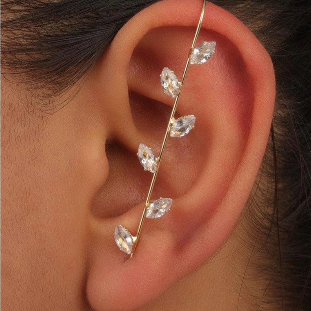 Unbranded Gold and Silver Leaf Zircon Ear Cuff